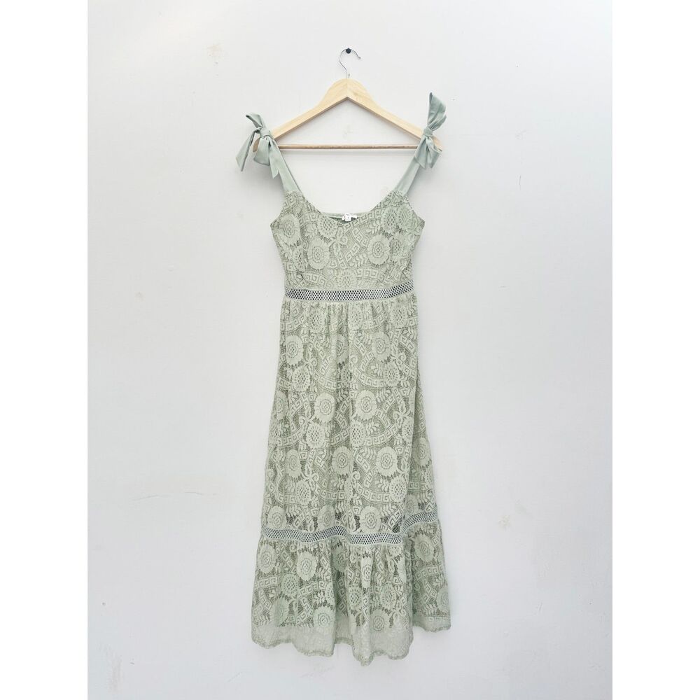 Blu Pepper Sage Green Lace Maxi Dress Size S Tie Shoulder Straps